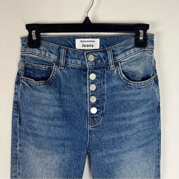 Reformation Liza High Rise Exposed Button Fly Straight Denim Jeans In Malta Wash - Picture 3 of 5